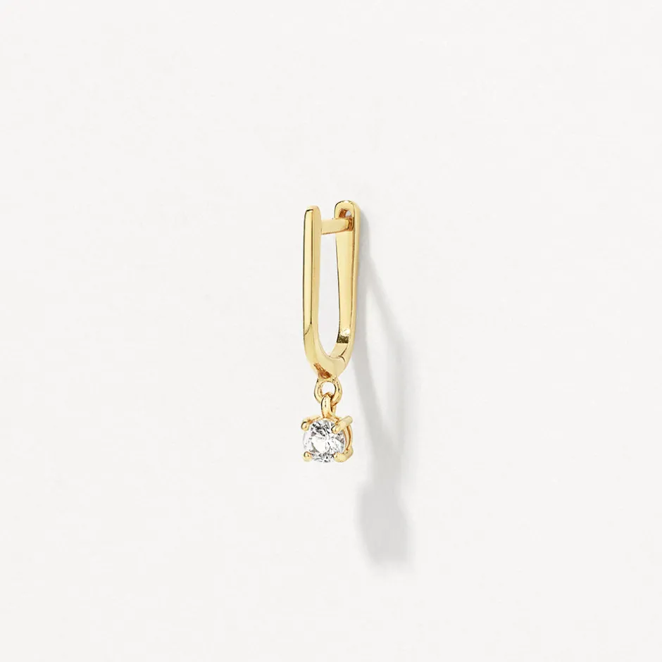 Online White Topaz U Hoop Drop Charm Huggies in Gold 18k Fine Gold Plated | Earrings