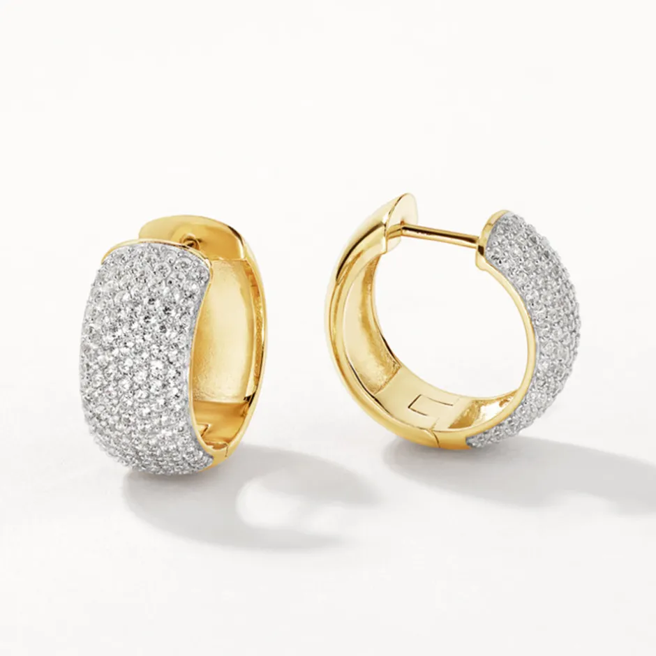 Sale White Zircon Chunky Curve Huggies in Gold Natural Gemstones | 18k Fine Gold Plated