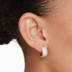 Sale White Zircon Chunky Curve Huggies in Gold Natural Gemstones | 18k Fine Gold Plated