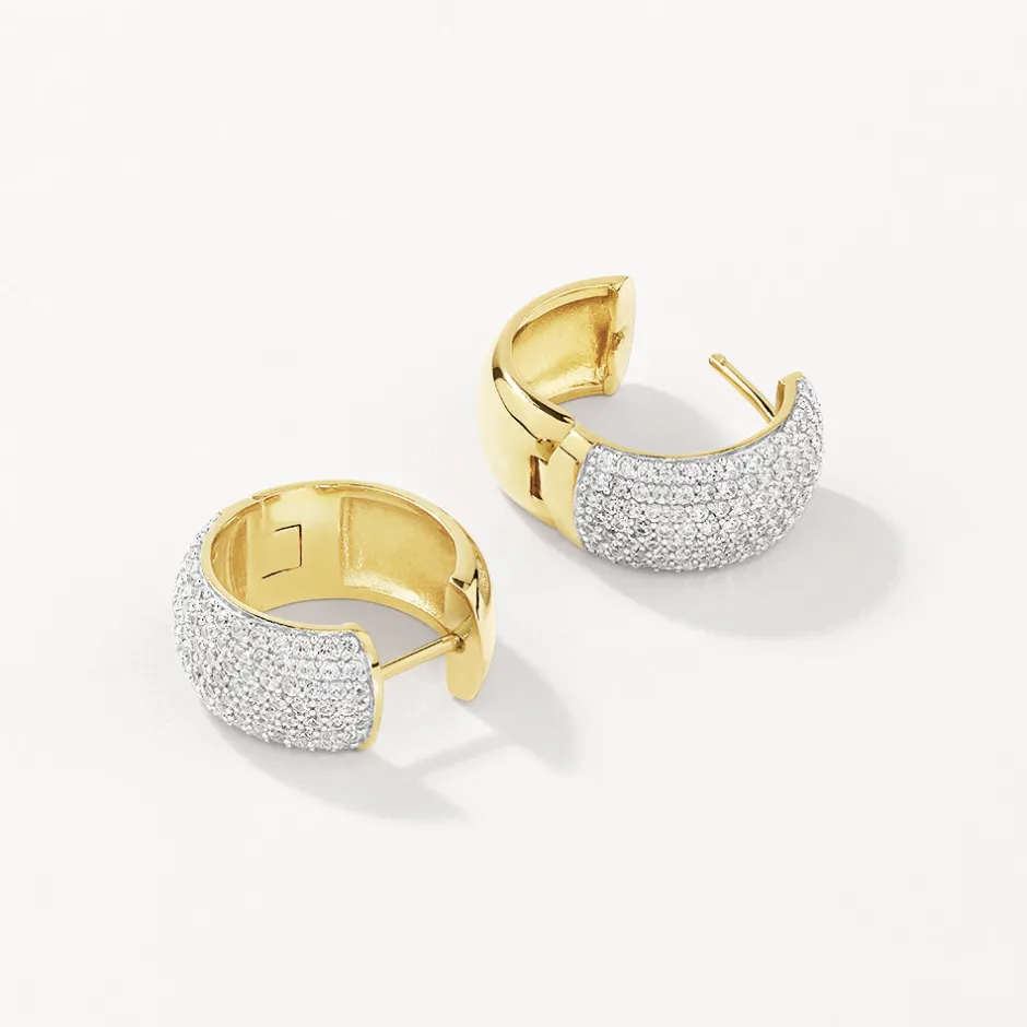 Sale White Zircon Chunky Curve Huggies in Gold Natural Gemstones | 18k Fine Gold Plated