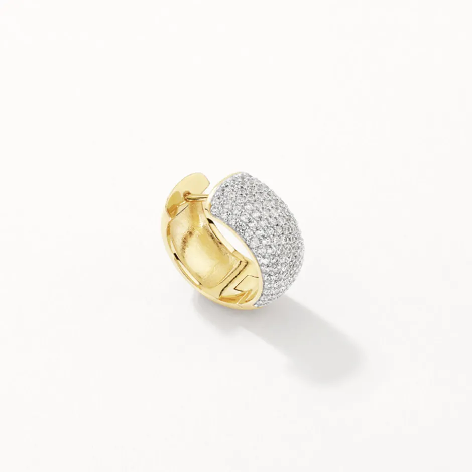 Sale White Zircon Chunky Curve Huggies in Gold Natural Gemstones | 18k Fine Gold Plated