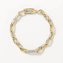 Clearance White Zircon Pave Link Paperclip Chain Bracelet in Gold Natural Gemstones | 18k Fine Gold Plated