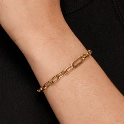 Clearance White Zircon Pave Link Paperclip Chain Bracelet in Gold Natural Gemstones | 18k Fine Gold Plated
