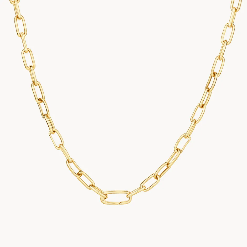 Online White Zircon Pave Link Paperclip Chain in Gold Natural Gemstones | 18k Fine Gold Plated