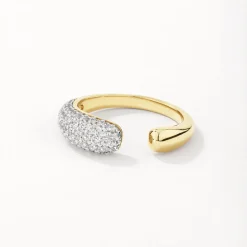 Outlet White Zircon Pave Open Puff Dome Ring in Gold Natural Gemstones | 18k Fine Gold Plated