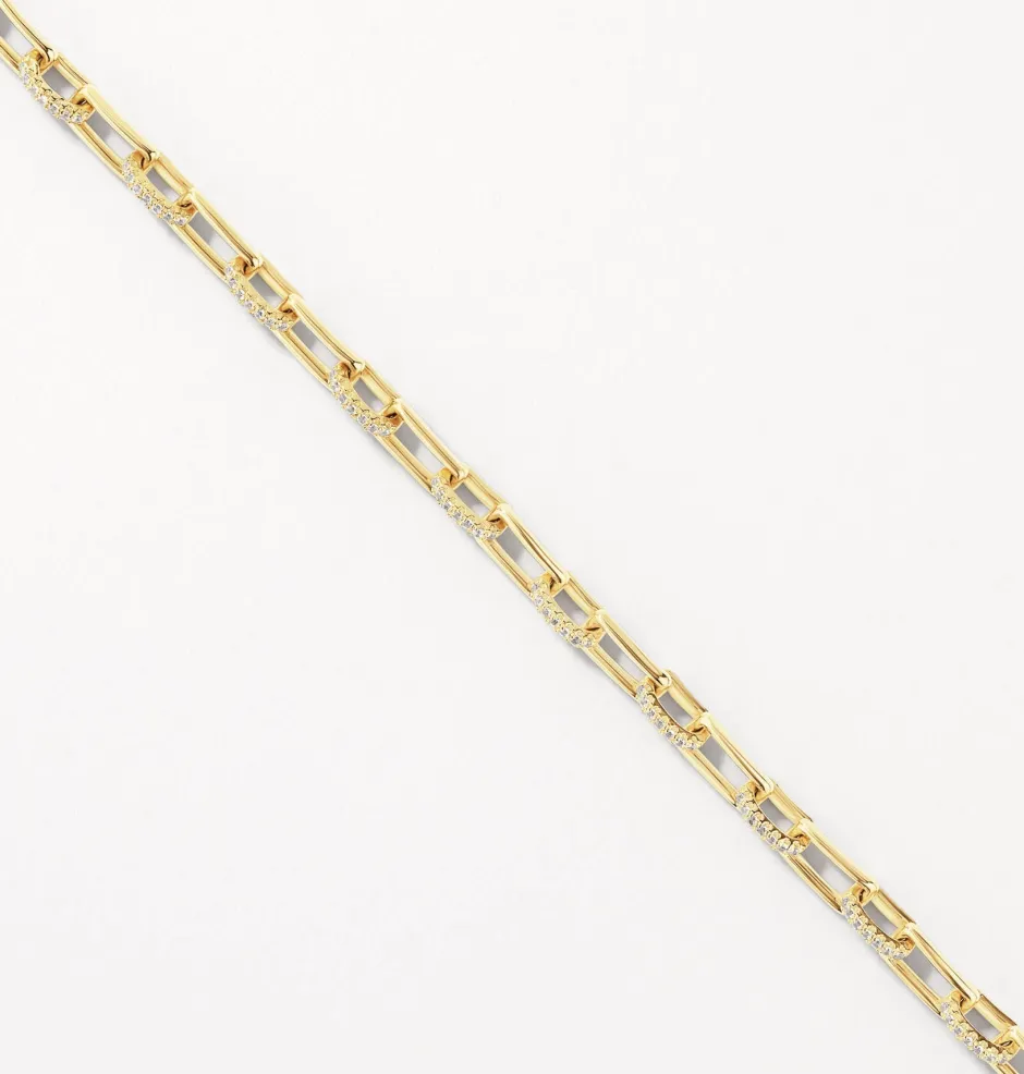 Sale White Zircon Pave Paperclip Chain Bracelet in Gold Natural Gemstones | 18k Fine Gold Plated