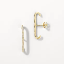 Best White Zircon Pave Suspender Stud Earrings in Gold Natural Gemstones | 18k Fine Gold Plated