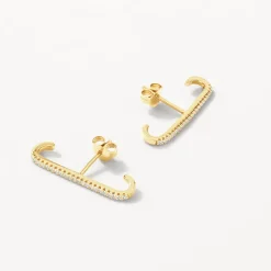 Best White Zircon Pave Suspender Stud Earrings in Gold Natural Gemstones | 18k Fine Gold Plated