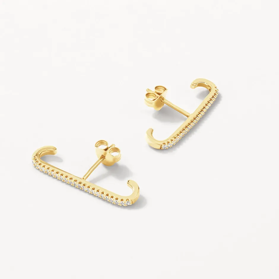 Best White Zircon Pave Suspender Stud Earrings in Gold Natural Gemstones | 18k Fine Gold Plated