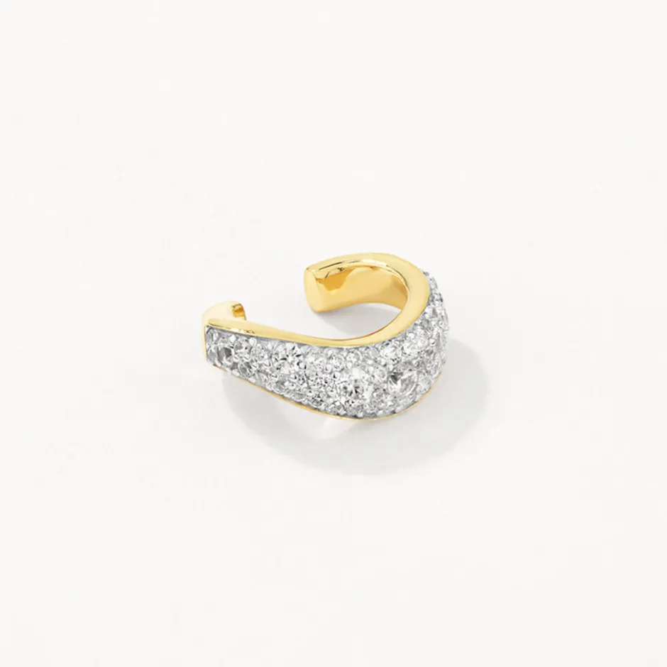 Sale White Zircon Pave Wave Ear Cuff in Gold Natural Gemstones | 18k Fine Gold Plated