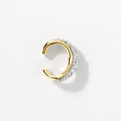 Sale White Zircon Pave Wave Ear Cuff in Gold Natural Gemstones | 18k Fine Gold Plated