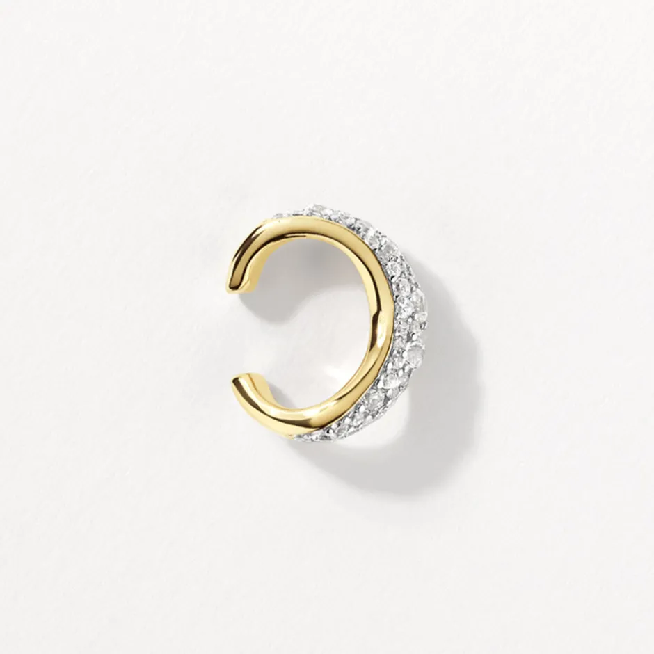 Sale White Zircon Pave Wave Ear Cuff in Gold Natural Gemstones | 18k Fine Gold Plated