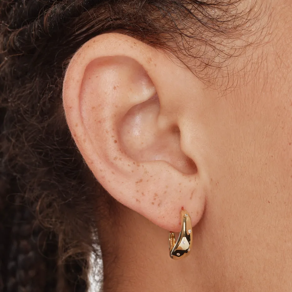 Outlet White Zircon Polka Dot Hoops in Gold Natural Gemstones | 18k Fine Gold Plated