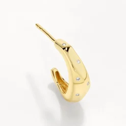 Outlet White Zircon Polka Dot Hoops in Gold Natural Gemstones | 18k Fine Gold Plated