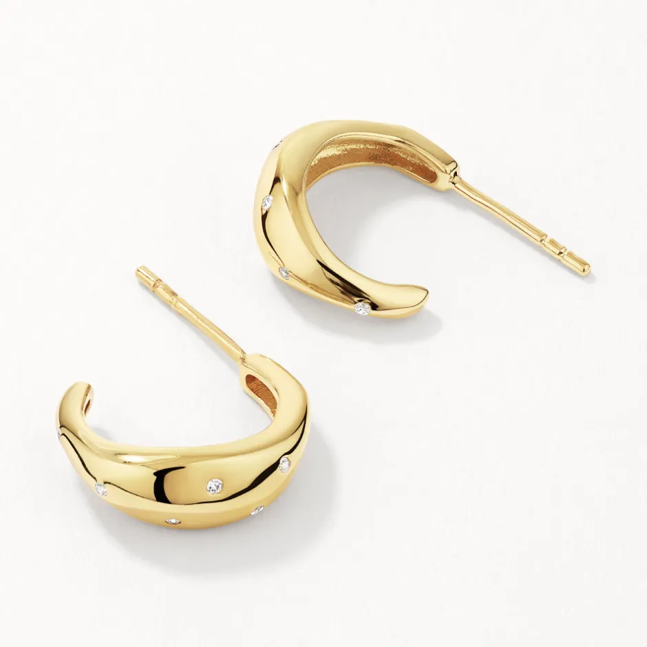 Outlet White Zircon Polka Dot Hoops in Gold Natural Gemstones | 18k Fine Gold Plated