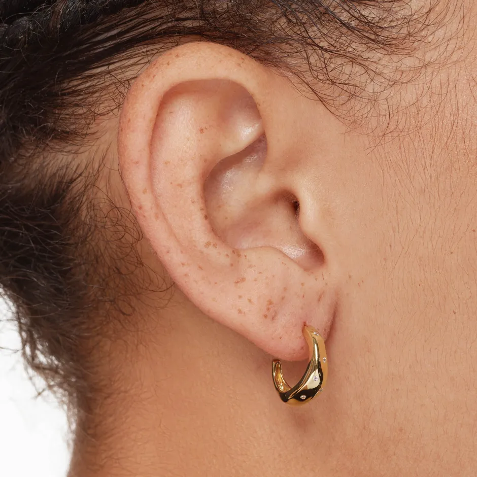Outlet White Zircon Polka Dot Hoops in Gold Natural Gemstones | 18k Fine Gold Plated